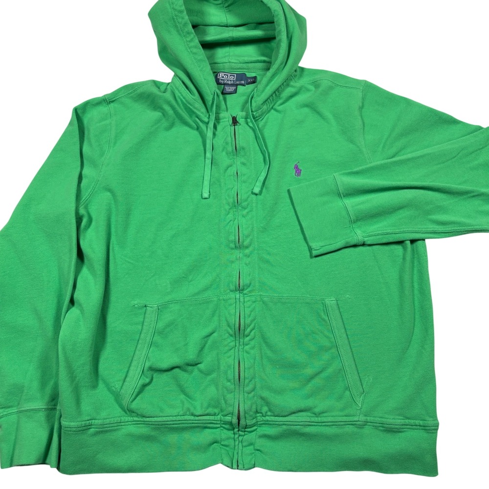 Polo Ralph Lauren Hoodie Mens XXL Full Zip Green Purple Pony Pique EUC